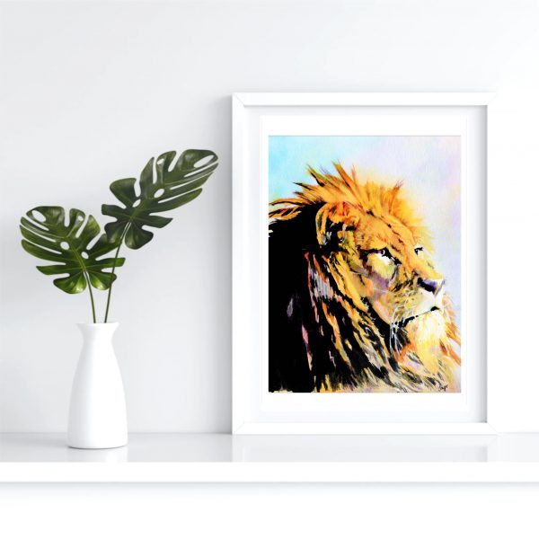 Framed picture of a lion art print