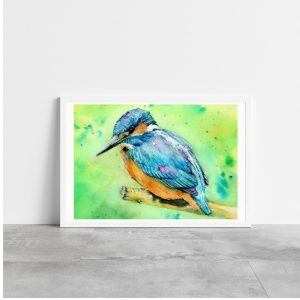 Kingfisher Art print in a white frame